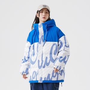 90%标羽绒服女连帽美式休闲2024冬潮拼接宽松情侣大码YR72P298图片