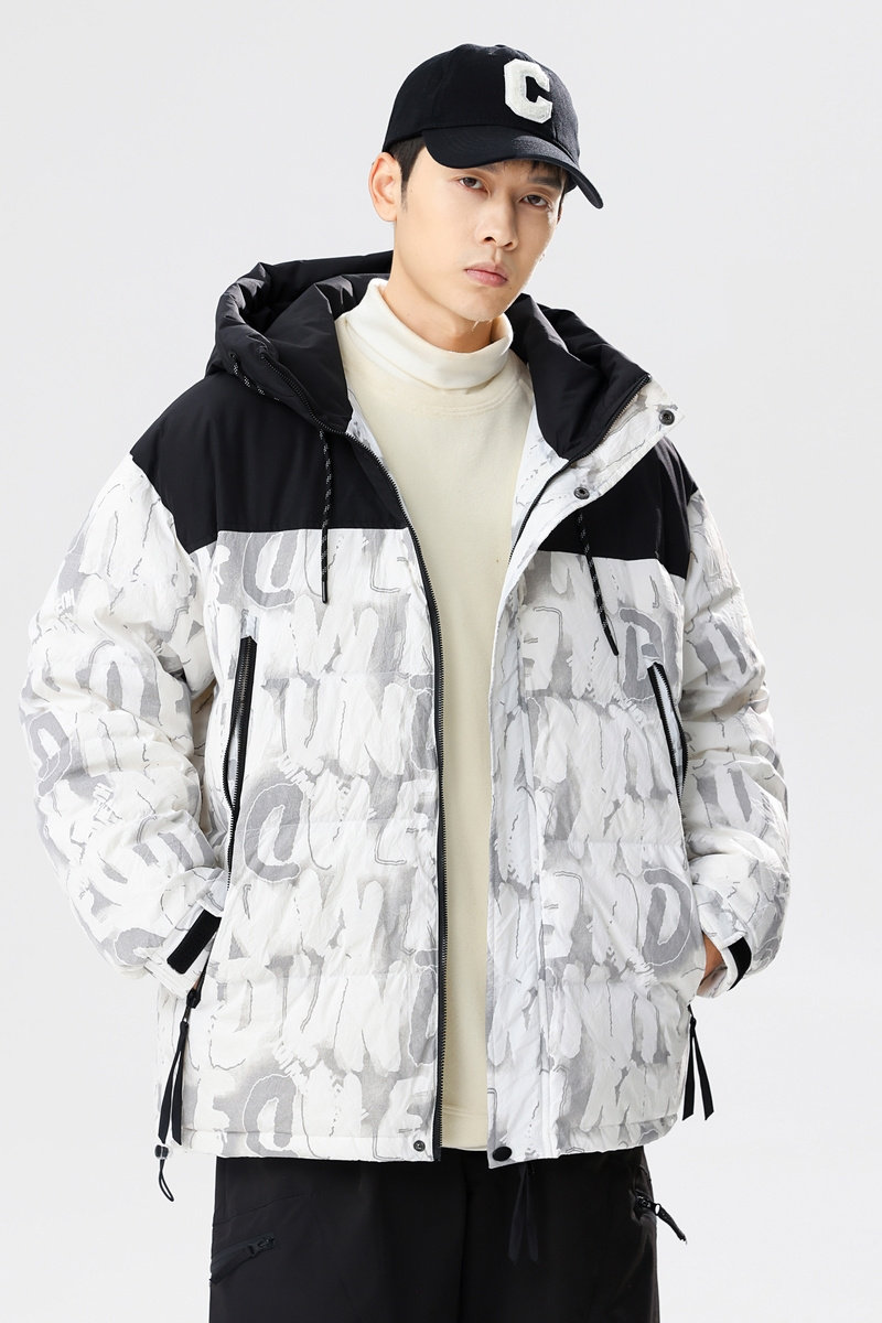 美式高街90%标羽绒服男连帽宽松2024冬季拼接情侣大码YR83P325,男装羽绒服,电商A222A