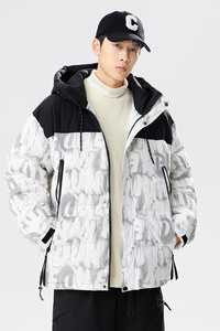 美式高街90%标羽绒服男连帽宽松2024冬季拼接情侣大码YR83P325图片