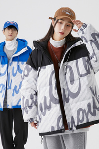90%标羽绒服男连帽拼接2024冬潮美式休闲宽松情侣大码YR61P298图片