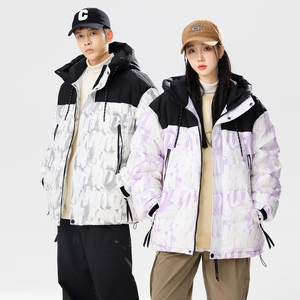 冬季潮流宽松90%标羽绒服男连帽美式高街拼接情侣大码YR63P325图片