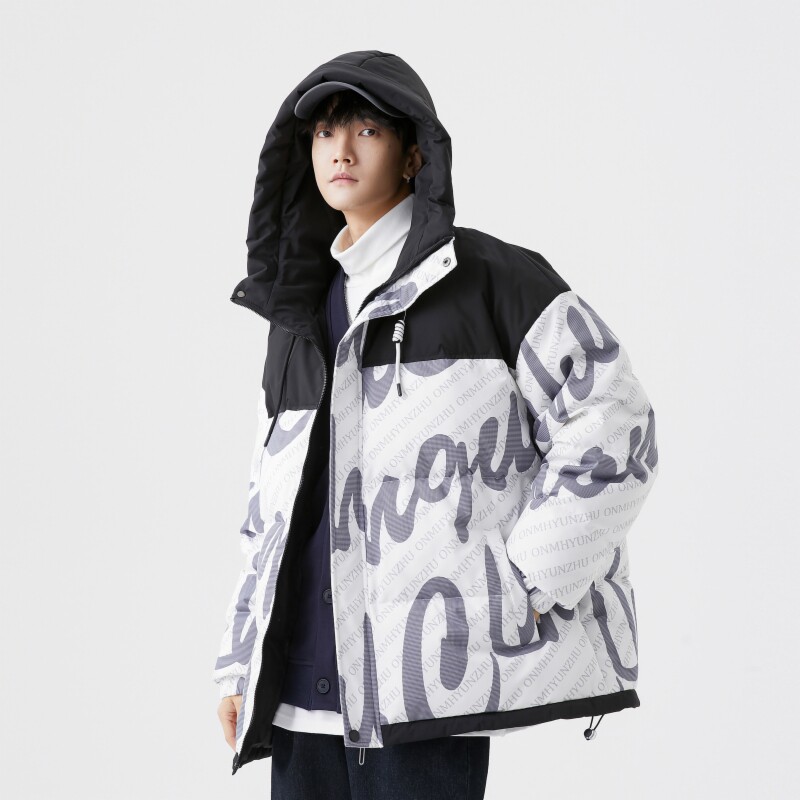 90%标羽绒服男连帽宽松2024冬季美式休闲拼接情侣大码YR82P298图片