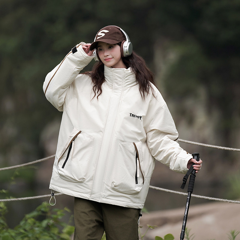 情侣大码高品质2024秋冬潮宽松加厚冲锋衣女棉衣棉服Y383P108图片