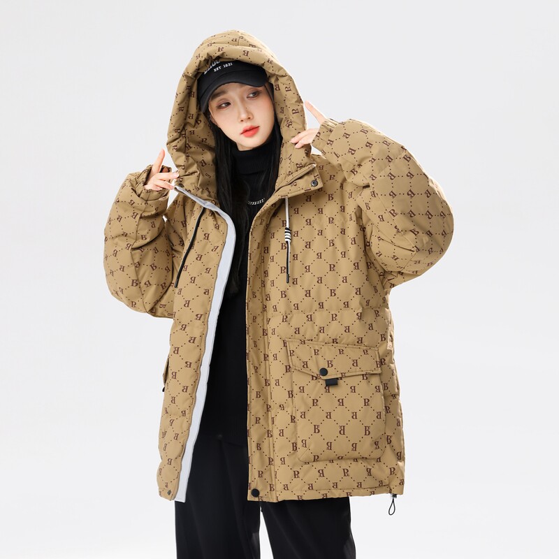 2024冬宽松90%标羽绒服女连帽美式高街潮情侣大码YR66P298，女装羽绒服，电商A222A