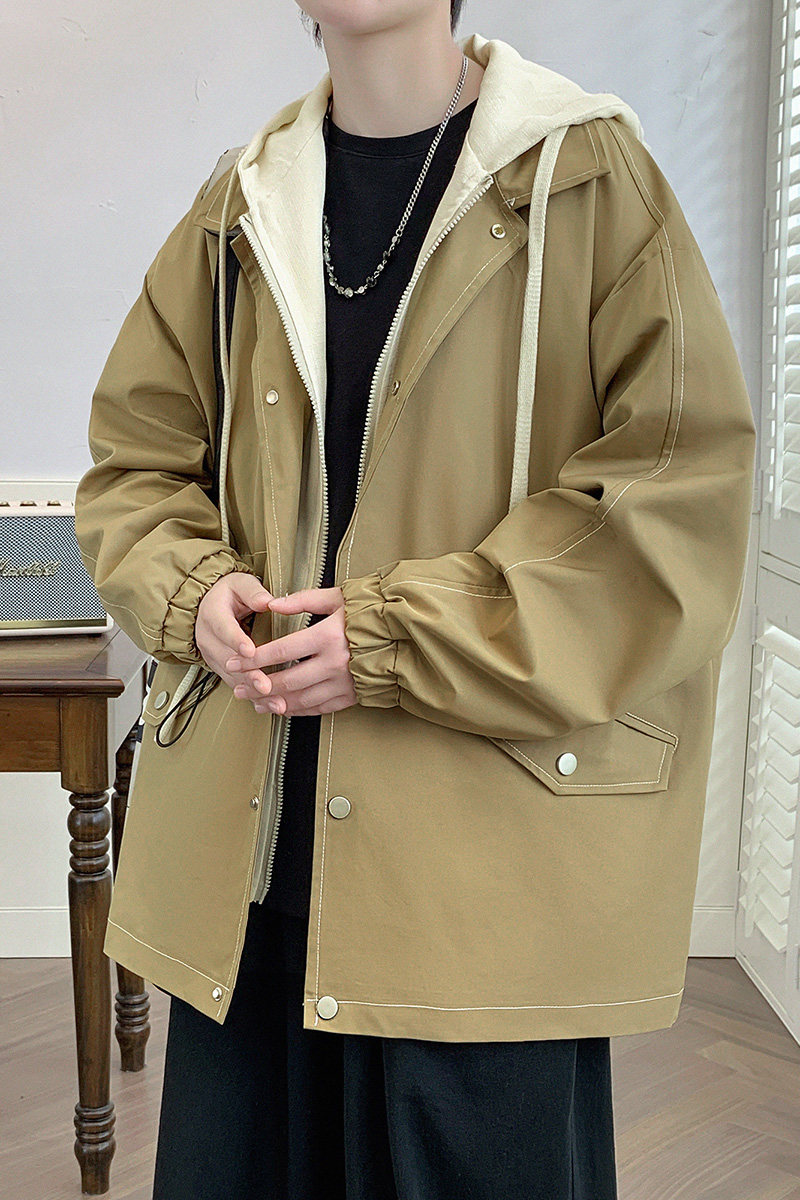 宽松假两件ins2024春新连帽美式高街夹克男冲锋衣外套Y402P88,男装夹克,电商A222A