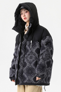 90%标羽绒服女连帽美式休闲2024冬潮拼接宽松情侣大码YR72P298图片