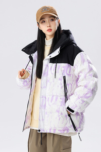 2024冬季90%标羽绒服女美式高街宽松潮流拼接情侣大码YR73P325图片