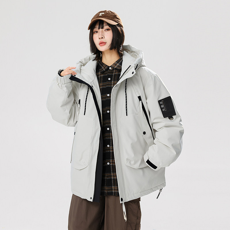 连帽宽松冲锋衣90%标羽绒服女美式休闲2024冬情侣大码YR70P298，女装羽绒服，电商A222A