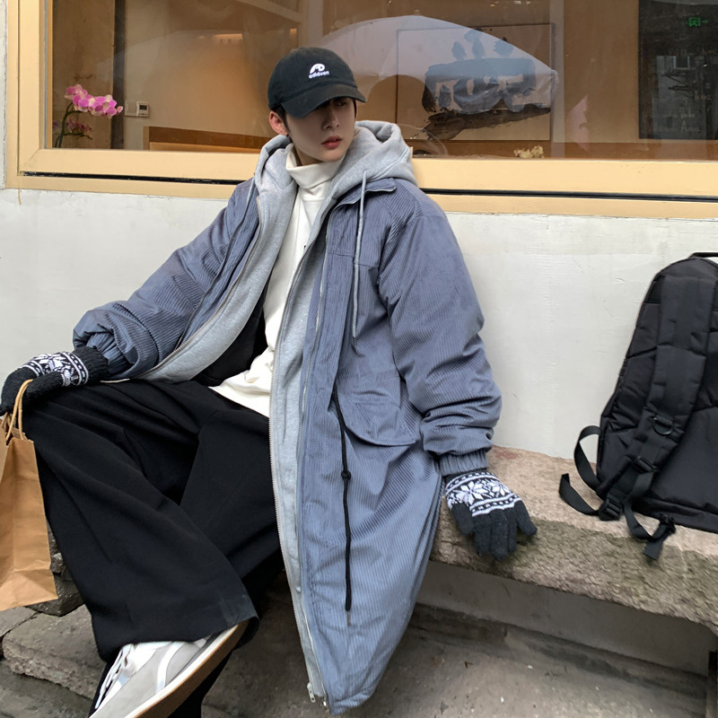 港风2023冬宽松假两件ins潮中长连帽棉衣男情侣大码Y825P168,男装棉衣,电商A222A