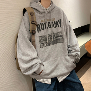 美式高街ins港风秋宽松休闲潮连帽卫衣男打底情侣大码Y776P65图片