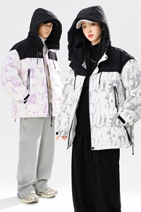冬季潮流宽松90%标羽绒服男连帽美式高街拼接情侣大码YR63P325图片