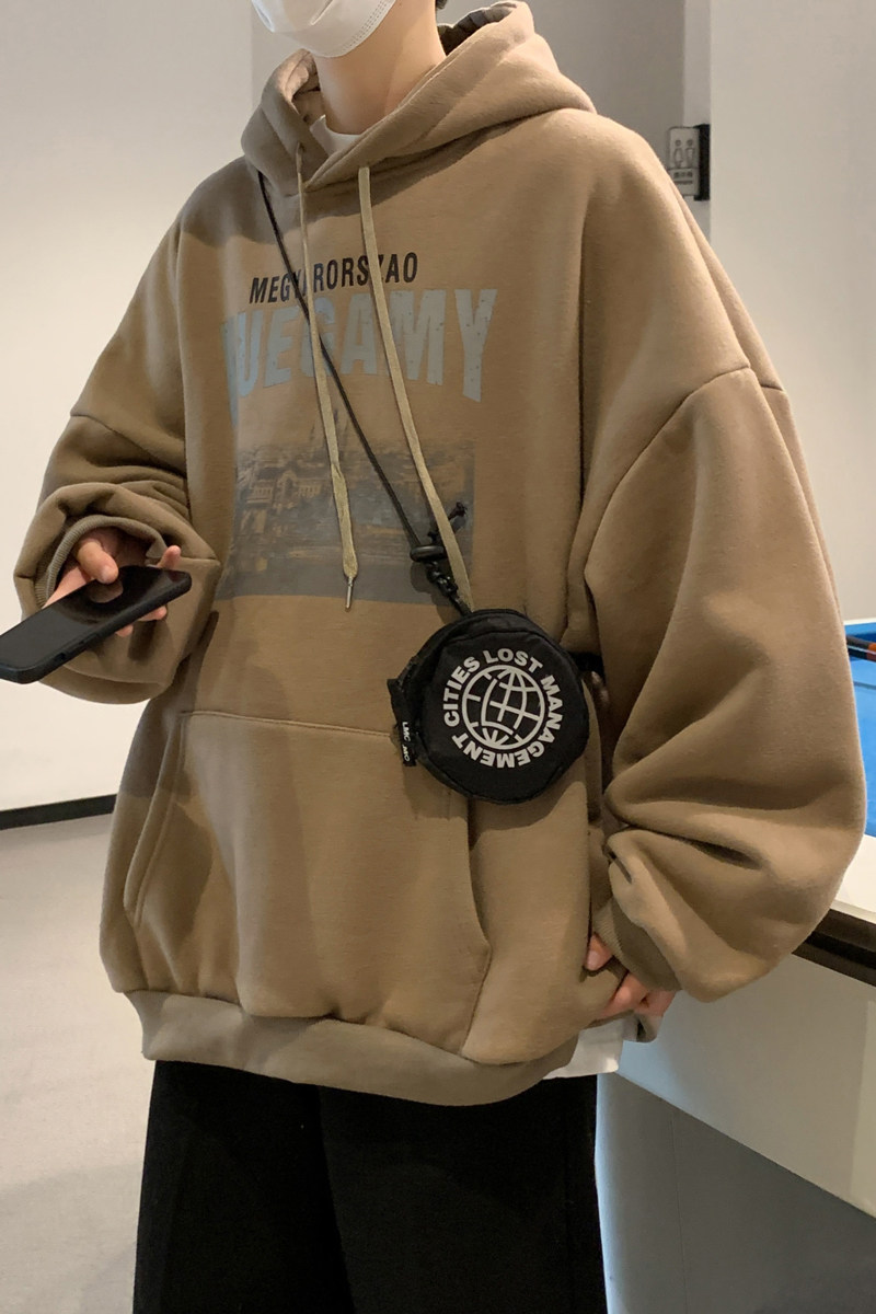 美式连帽卫衣男2025新款青少年宽松简约百搭外套潮牌高街情侣帽衫,男装卫衣,电商A222A