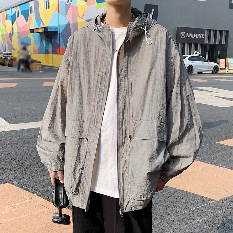 港风2024春夏新宽松潮流双拉链连帽防晒衣男夹克外套户外Y433P49图片