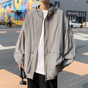 港风2024春夏新宽松潮流双拉链连帽防晒衣男夹克外套户外Y433P49图片