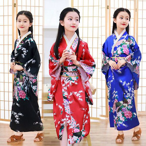 新款春夏儿童和服日本和服女孩演出服表演服女童孔雀和服