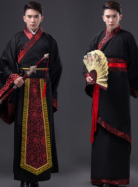 新款古装武士侠客服古代大臣官服黑色直裾曲裾舞台表演摄影视汉服