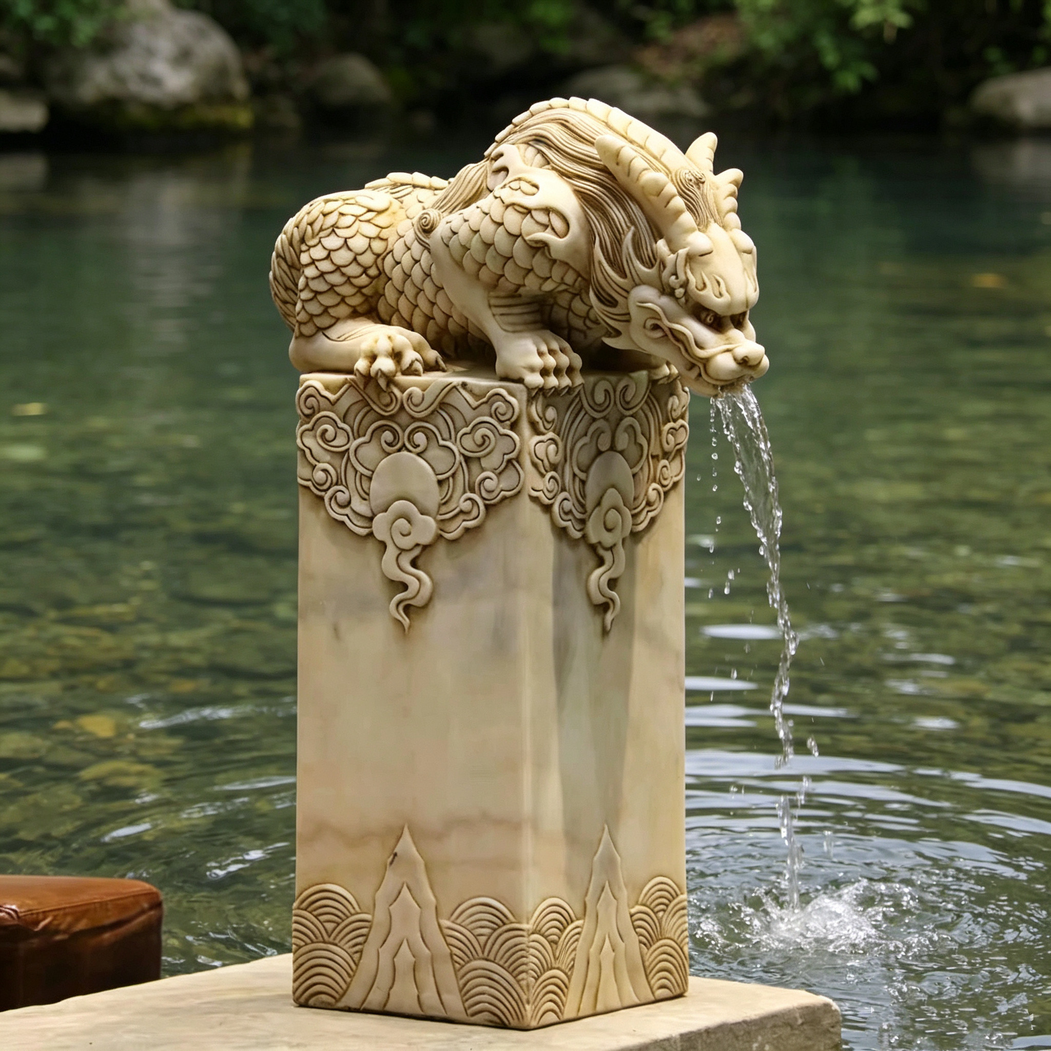 石雕吸水兽家用看门天然石头雕刻庭院别墅吸金兽蚣蝮门口户外摆件