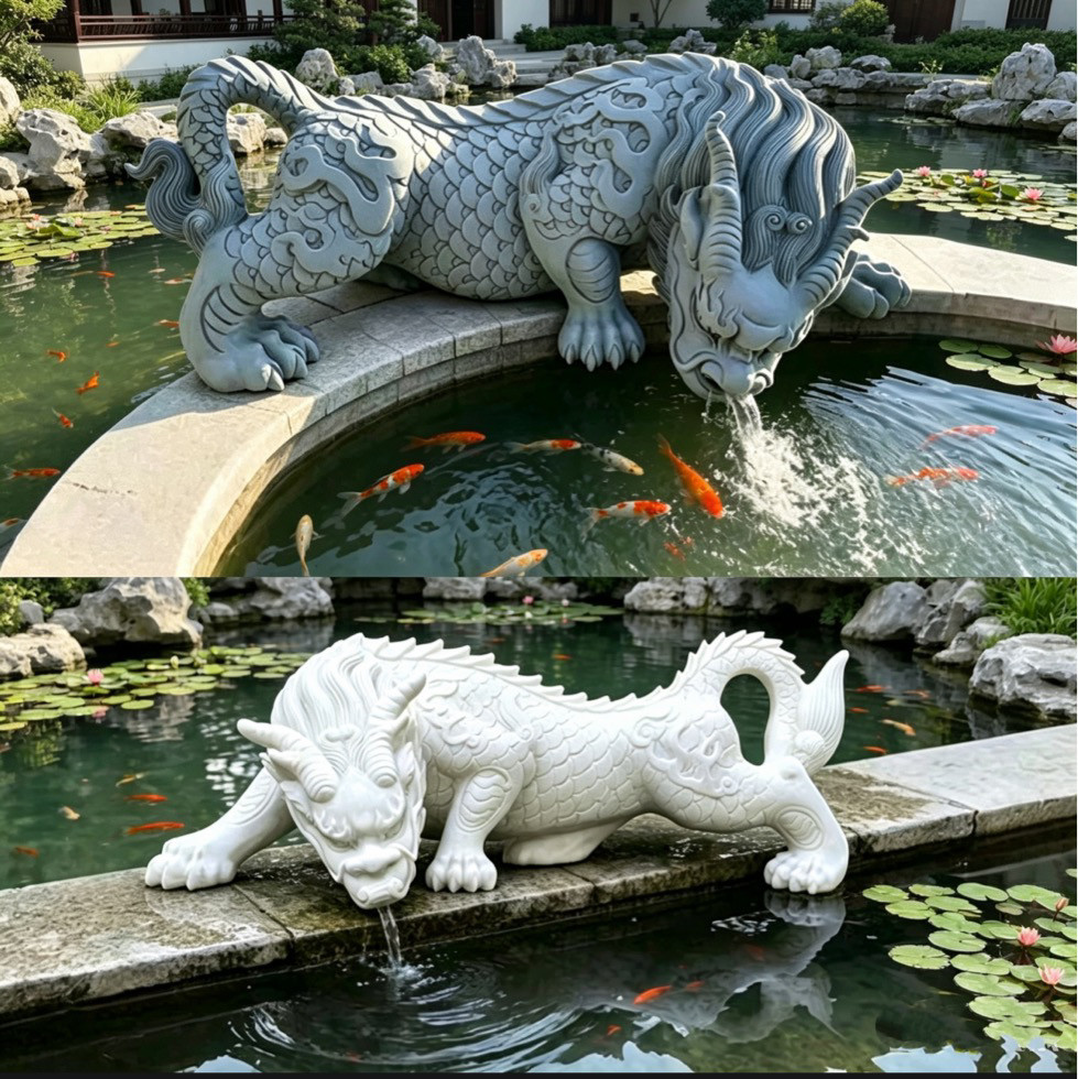 石雕吸水兽吸财兽避水兽龙生九子之蚣蝮吐水兽庭院花园林造景摆件