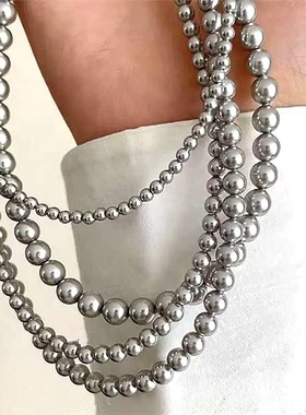 施家真多麻银灰色强光珍珠项链