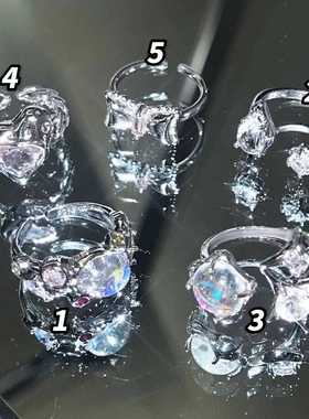 SCANDIUM芒星闪钻月光猫眼戒指女小众设计感气质时尚个性开口