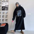 简约加绒加厚连帽卫衣长裙慵懒风秋冬长款 复古韩版 连衣裙 女装 大码