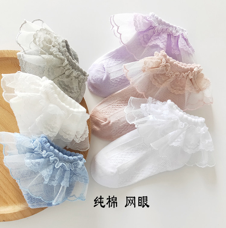 儿童花边袜纯棉春夏薄款女童三层花边袜韩版蕾丝公主舞蹈袜子