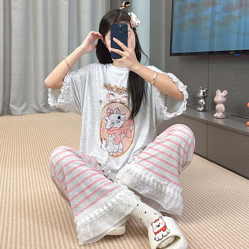 夏季短袖睡衣女士长裤可外穿套装