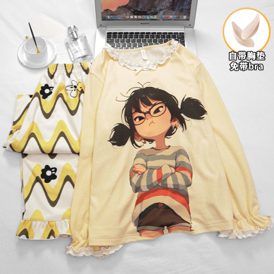 带胸垫羊绒睡衣女秋冬季德绒套装