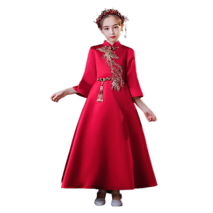 女童旗袍唐装儿童长袖晚礼服国潮中式小女孩古筝演出服中国风轻奢