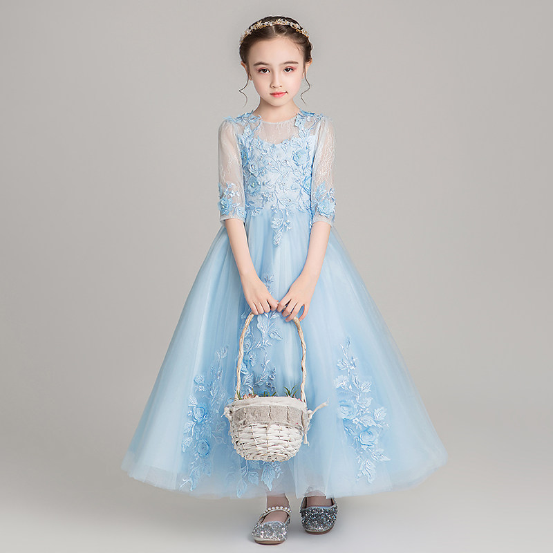 儿童晚礼服公主裙女童蓬蓬纱花童婚纱小女孩洋气蓝色连衣裙长款冬,童装/婴儿装/亲子装,儿童礼服,淘宝优惠券,粉丝福利购,淘宝优惠卷