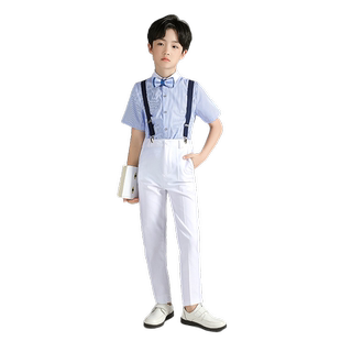 儿童礼服套装小男孩表演主持人花童背带裤男童钢琴合唱演出服装夏