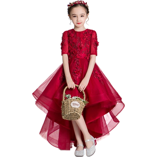 儿童晚礼服公主裙拖尾花童钢琴演出服女童主持人生日小女孩婚纱夏
