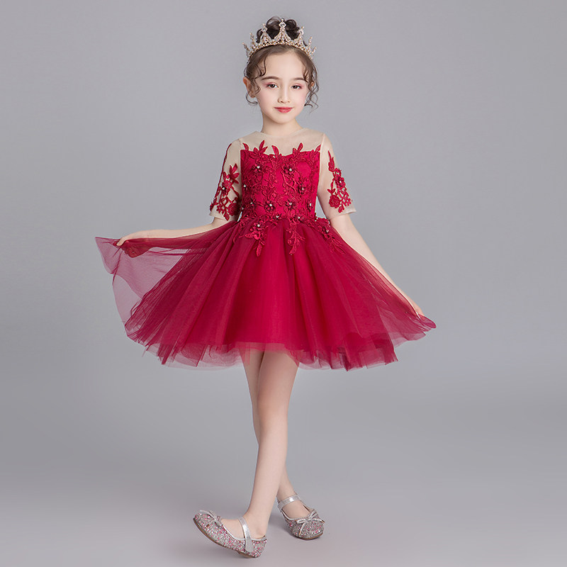 女童晚礼服公主裙蓬蓬纱裙子高端小孩花童儿童婚纱洋气走秀主持人