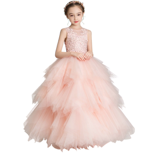 女童晚礼服儿童婚纱小孩花童蓬蓬纱公主裙学生歌唱走秀演出服高端