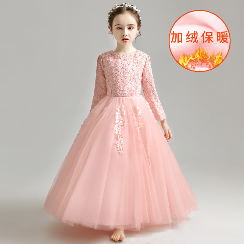 儿童礼服公d主裙蓬蓬纱花童婚纱长袖钢琴主持人演出服加绒加厚洋