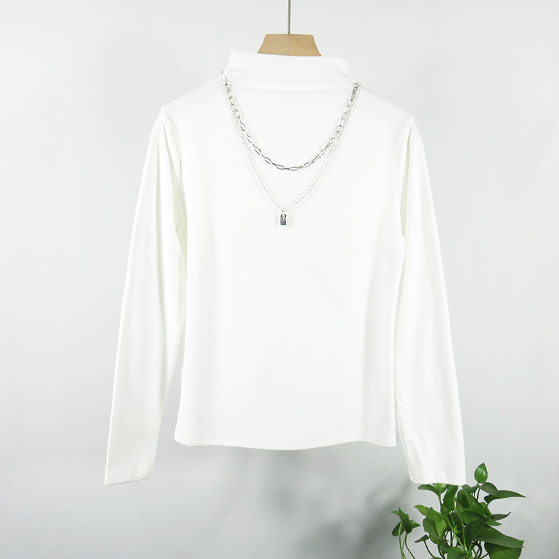 长袖半高领链条抓绒打底衫女春秋