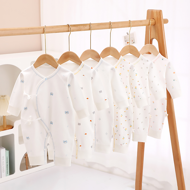 初生宝宝蝴蝶衣婴儿连身哈衣纯棉无骨连体爬服偏襟系带春秋和尚服