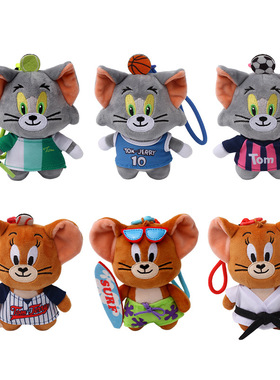 正版猫和老鼠运动系列毛绒挂件汤姆猫篮球玩偶杰利鼠冲浪公仔挂饰