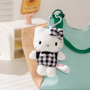 【正版】4寸黑白格子Hellokitty毛绒挂件美乐蒂KT玩偶挂饰钥匙扣