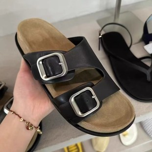 女外穿真皮百搭一脚蹬平底凉拖鞋 2025夏季 厚底勃肯拖鞋 韩版 新款