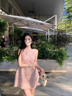 小香风粉色背心连衣裙女夏季新款法式无袖名媛气质高级感a字短裙