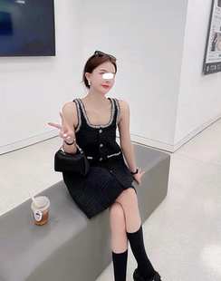 小香风连衣裙女夏气质名媛高级感轻奢短款气质减龄宽松无袖背心裙