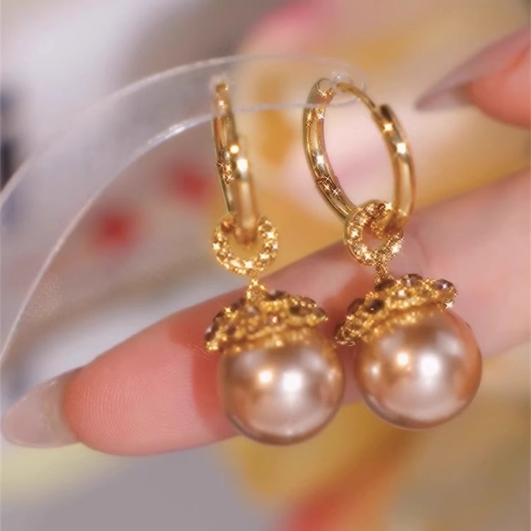 奥特莱斯品牌专柜巨美！！香槟色珍珠耳扣限时特价outlets女配饰