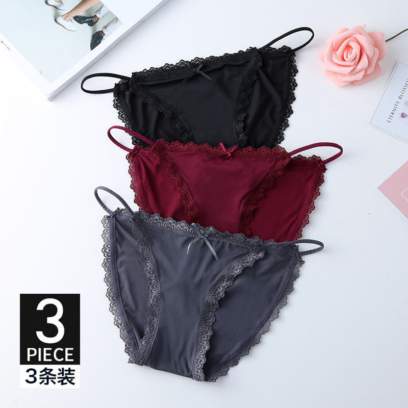 3条装女士性感冰丝内裤少女学生可爱一字细带低腰棉底裆三角t裤女,女士内衣/男士内衣/家居服,女三角裤,淘宝优惠券,粉丝福利购,淘宝优惠卷