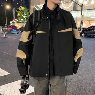 美式立领外套男款春秋季痞帅宽松休闲上衣服青少年男生飞行员夹克