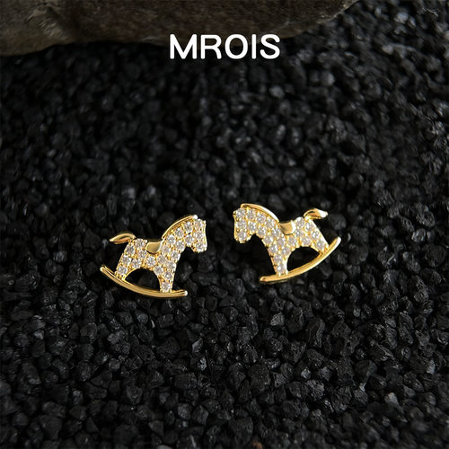 18光年 超多马内~原创镀18k真金爆闪小马锆石耳钉小众个性轻奢