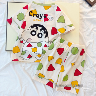 蜡笔小新儿童睡衣小女孩夏季男童纯棉宝宝家居服一家三口亲子套装