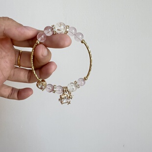 多面体原创 天然水晶冰透紫马粉手链手串女款温柔可爱精致小清新