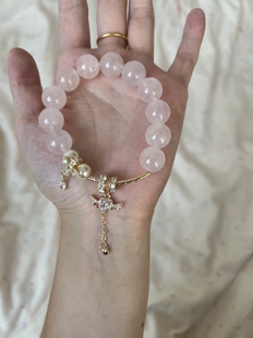 多面体原创 天然马粉水晶手链手串女款温柔可爱精致小清新