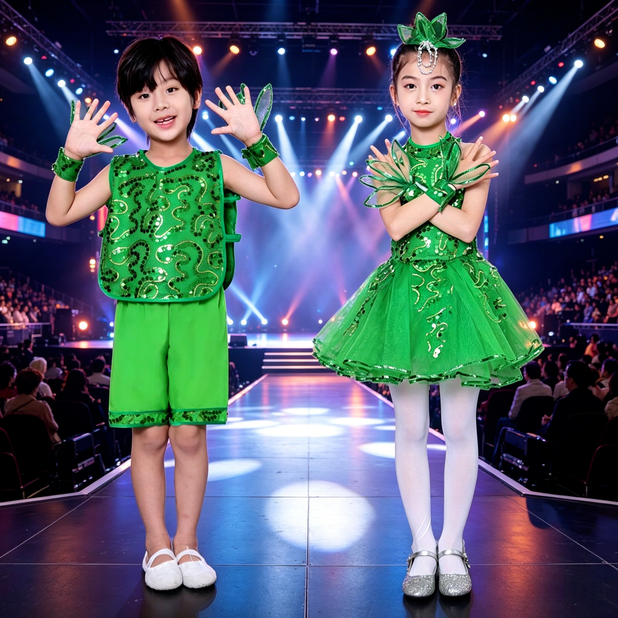 六一儿童小草演出服春晓低碳贝贝幼儿环保主题男女童锄禾舞蹈表演